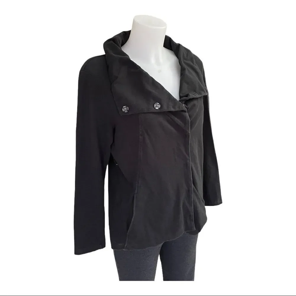 EILEEN FISHER SNAP UP RELAXED COWL NECK  BLAZER / JACKET BLACK COTTON‎ SZ small